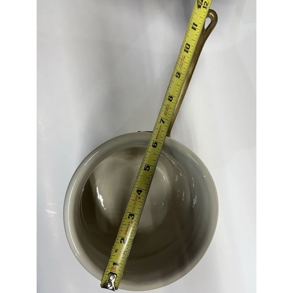 Vintage Metalitol Portugal Ceramic Saucepan Copper Band Brass‎ Handle MCM Pot
